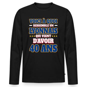 Supporter De Lyon Anniversaire 40 Ans - T-shirt manches longues Premium bio Homme - noir - Devant - Nico (187cm)