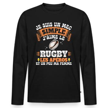 Rugbyman Humour Homme Rugby Et Apéro - T-shirt manches longues Premium bio Homme - noir - Devant - Nico (187cm)