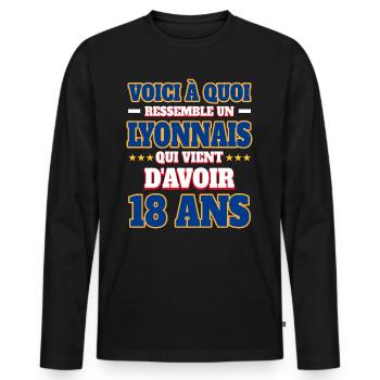 Supporter De Lyon Anniversaire 18 Ans - T-shirt manches longues Premium bio Homme - noir - Devant - Nico (187cm)