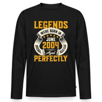 20eme Anniversaire Juin Millésime 2004 - T-shirt manches longues Premium bio Homme - noir - Devant - Nico (187cm)