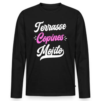 Soirée Femme Terrasse Copines Mojito - T-shirt manches longues Premium bio Homme - noir - Devant - Nico (187cm)