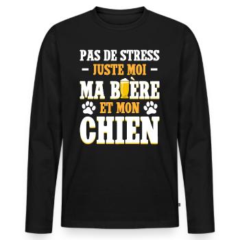 Père Humour Apéro Bière Papa Chien - T-shirt manches longues Premium bio Homme - noir - Devant - Nico (187cm)