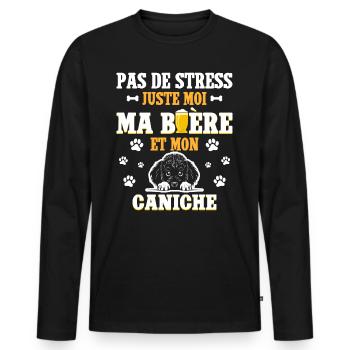 Humour Apéro Bière Papa Chien Caniche - T-shirt manches longues Premium bio Homme - noir - Devant - Nico (187cm)