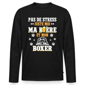 Humour Apéro Bière Papa Chien Boxer - T-shirt manches longues Premium bio Homme - noir - Devant - Nico (187cm)