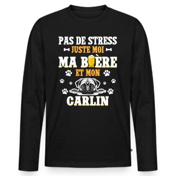 Humour Apéro Bière Papa Chien Carlin - T-shirt manches longues Premium bio Homme - noir - Devant - Nico (187cm)