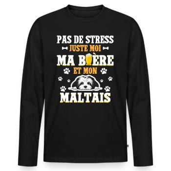 Humour Apéro Bière Papa Chien Maltais - T-shirt manches longues Premium bio Homme - noir - Devant - Nico (187cm)