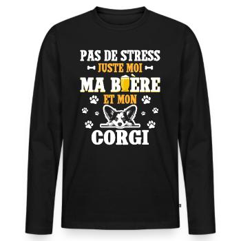Humour Apéro Bière Papa Chien Corgi - T-shirt manches longues Premium bio Homme - noir - Devant - Nico (187cm)