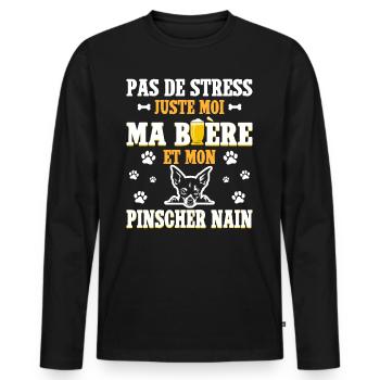 Humour Bière Papa Chien Pinscher Nain - T-shirt manches longues Premium bio Homme - noir - Devant - Nico (187cm)