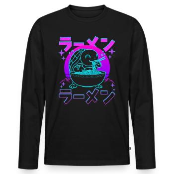 Rétro Kawaii Ramen Tortue De Mer - T-shirt manches longues Premium bio Homme - noir - Devant - Nico (187cm)