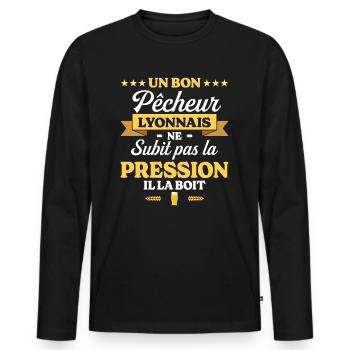 Pêcheur Lyonnais Lyon Humour Pêche - T-shirt manches longues Premium bio Homme - noir - Devant - Nico (187cm)
