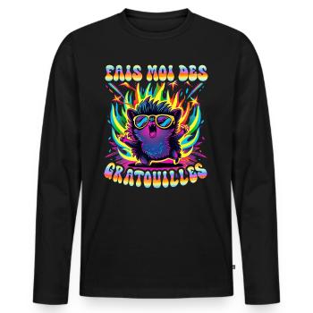 Hérisson Drôle Câlin Gratouille Couple - T-shirt manches longues Premium bio Homme - noir - Devant - Nico (187cm)