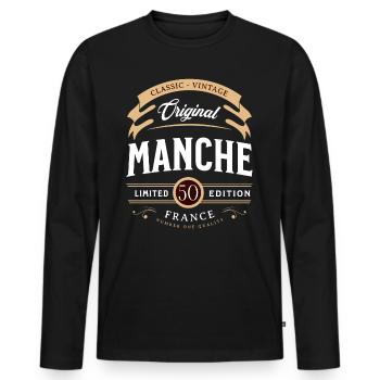 Vintage Manche Département France - T-shirt manches longues Premium bio Homme - noir - Devant - Nico (187cm)