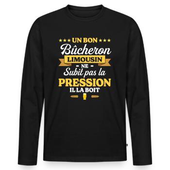 Bûcheron Limousin Humour Bûcheron - T-shirt manches longues Premium bio Homme - noir - Devant - Nico (187cm)