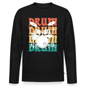 Batterie Vintage Musicien Batteur - T-shirt manches longues Premium bio Homme - noir - Devant - Nico (187cm)