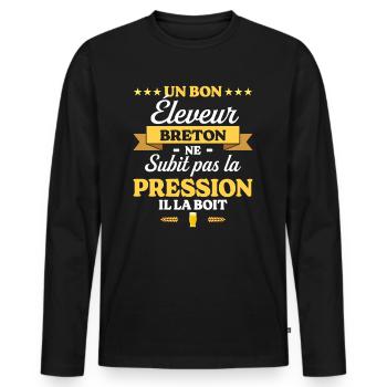 Éleveur Breton Bretagne Éleveur - T-shirt manches longues Premium bio Homme - noir - Devant - Nico (187cm)