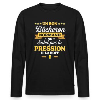 Bûcheron Normand Normandie Bûcheron - T-shirt manches longues Premium bio Homme - noir - Devant - Nico (187cm)