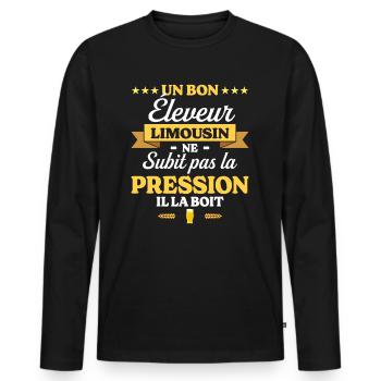 Éleveur Limousin Humour Éleveur - T-shirt manches longues Premium bio Homme - noir - Devant - Nico (187cm)