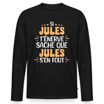 Nom Humour Prénom Personnalisé Jules - T-shirt manches longues Premium bio Homme - noir - Devant - Nico (187cm)