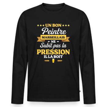 Peintre Marseillais Marseille Peintre - T-shirt manches longues Premium bio Homme - noir - Devant - Nico (187cm)