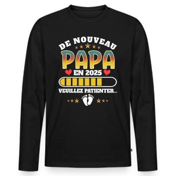 Bébé Grossesse Père Encore Papa 2025 - T-shirt manches longues Premium bio Homme - noir - Devant - Nico (187cm)