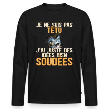I'm not stubborn humor welder - Men's Premium Organic Long Sleeve Shirt - black - Front - Nico (187cm)