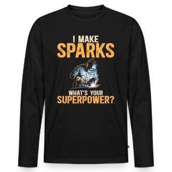 Sparks Super Power Humor Welder - Men's Premium Organic Long Sleeve Shirt - black - Front - Nico (187cm)