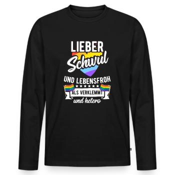 Gay LGBT disant: gay - T-shirt manches longues Premium bio Homme - noir - Devant - Nico (187cm)