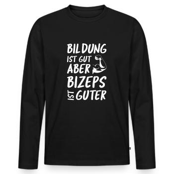 Bicep strength training muscles gym - Men's Premium Organic Long Sleeve Shirt - black - Front - Nico (187cm)