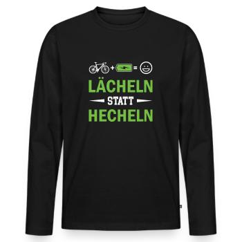 Lächeln statt Hecheln E-Bike - Männer Premium Bio Langarmshirt - Schwarz - Vorne - Nico (187cm)