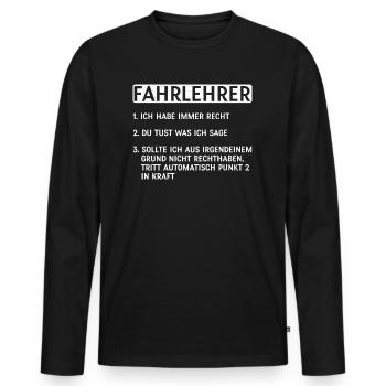Fahrschule Fahrlehrer - Männer Premium Bio Langarmshirt - Schwarz - Vorne - Nico (187cm)