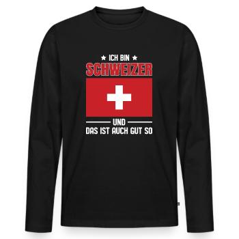 Schweizerdeutsch Schweizer Schweiz - Männer Premium Bio Langarmshirt - Schwarz - Vorne - Nico (187cm)