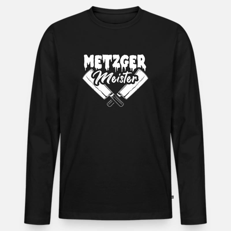 Metzger Fleischer Fleisch - Männer Premium Bio Langarmshirt - Schwarz