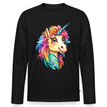 Hübsches Einhorn - Männer Premium Bio Langarmshirt - Schwarz - Vorne - Nico (187cm)