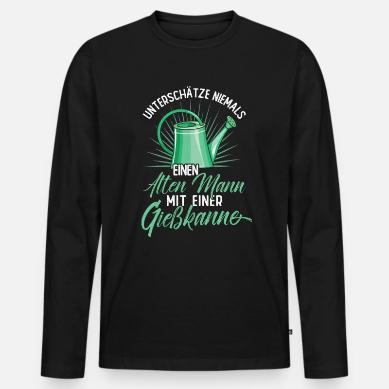 Alter Mann mit einer Gießkanne - Männer Premium Bio Langarmshirt - Schwarz