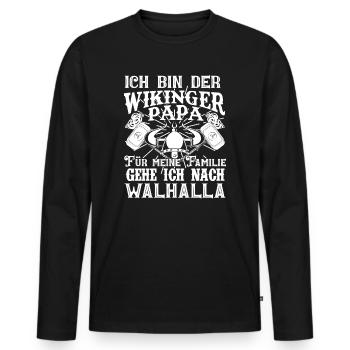 Wikinger Papa Vater Vatertag Familie Walhalla - Männer Premium Bio Langarmshirt - Schwarz - Vorne - Nico (187cm)