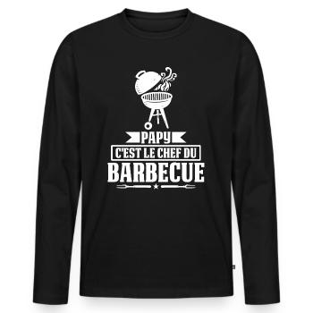 Papy c'est le chef du Barbecue BBQ Fête Des Pères - Männer Premium Bio Langarmshirt - Schwarz - Vorne - Nico (187cm)