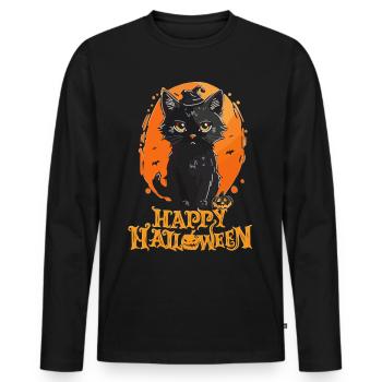 Happy Halloween - Schwarze Katze - Männer Premium Bio Langarmshirt - Schwarz - Vorne - Nico (187cm)