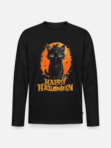 Happy Halloween - Black Cat - Men's Premium Organic Long Sleeve Shirt - black