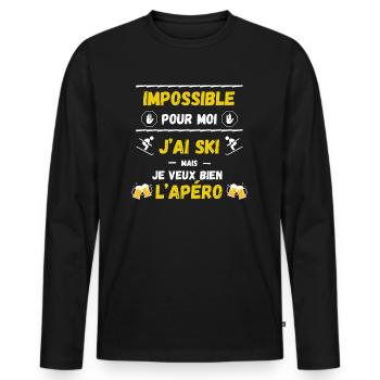 Impossible pour moi, j'ai ski mais apéro - T-shirt manches longues Premium bio Homme - noir - Devant - Nico (187cm)