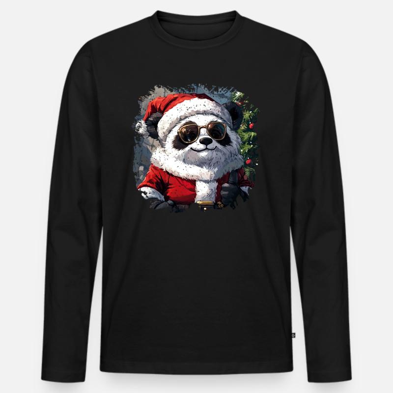 Panda Weihnachtsmann - Männer Premium Bio Langarmshirt - Schwarz