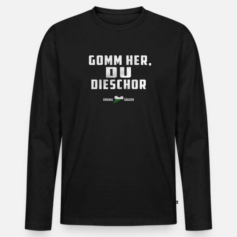 Komm her Tiger - Gomm Her DU Dieschor - Sächsisch - Männer Premium Bio Langarmshirt - Schwarz