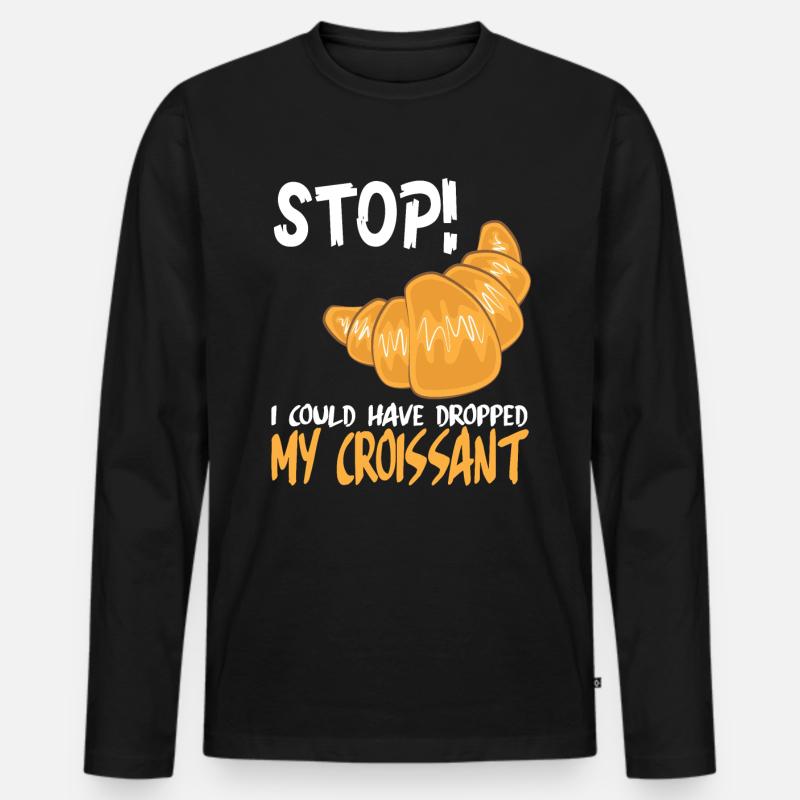 Lustiger Croissant Frankreich Spruch - Männer Premium Bio Langarmshirt - Schwarz