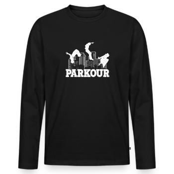 Parcour Parkour Freerunning - T-shirt manches longues Premium bio Homme - noir - Devant - Nico (187cm)