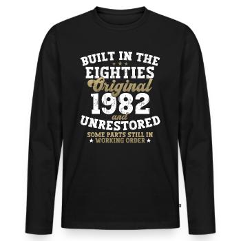 Built in the eighties 1982 40. Geburtstag Herren - Männer Premium Bio Langarmshirt - Schwarz - Vorne - Nico (187cm)
