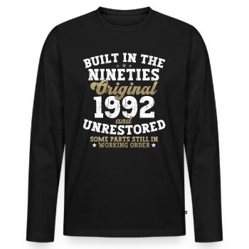 Built in the nineties 1992 30. Geburtstag Herren - Männer Premium Bio Langarmshirt - Schwarz - Vorne - Nico (187cm)