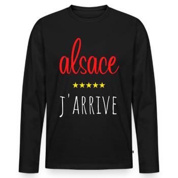 alsace j'arrive - T-shirt manches longues Premium bio Homme - noir - Devant - Nico (187cm)
