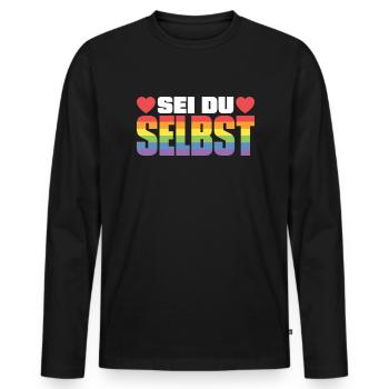 Lesbisch Schwul LGBTQ Gay Bisexuell Regenbogen - Männer Premium Bio Langarmshirt - Schwarz - Vorne - Nico (187cm)