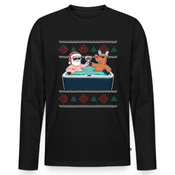 Ugly Xmas Sweater Reindeer Santa Claus - Men's Premium Organic Long Sleeve Shirt - black - Front - Nico (187cm)