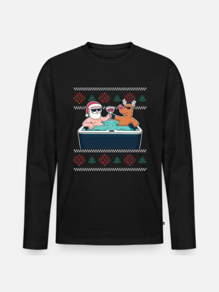 Ugly Xmas Sweater Rentier Santa Claus - Männer Premium Bio Langarmshirt - Schwarz