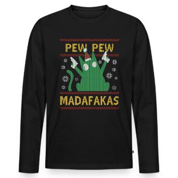 Pew Pew Ugly Christmas Verrückte Katze - Männer Premium Bio Langarmshirt - Schwarz - Vorne - Nico (187cm)